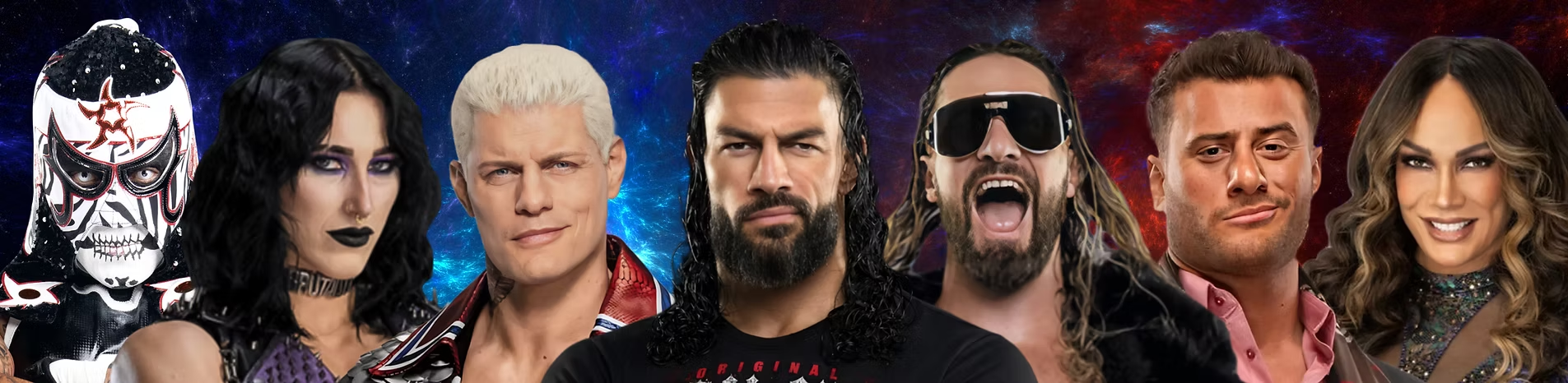 Cody Rhodes, Roman Reigns and Seth Rollins from the CJ Universe artwork